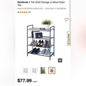 4 Tier Shelf Storage w Wood Grain Top. BRAND NEW. Retails $80+